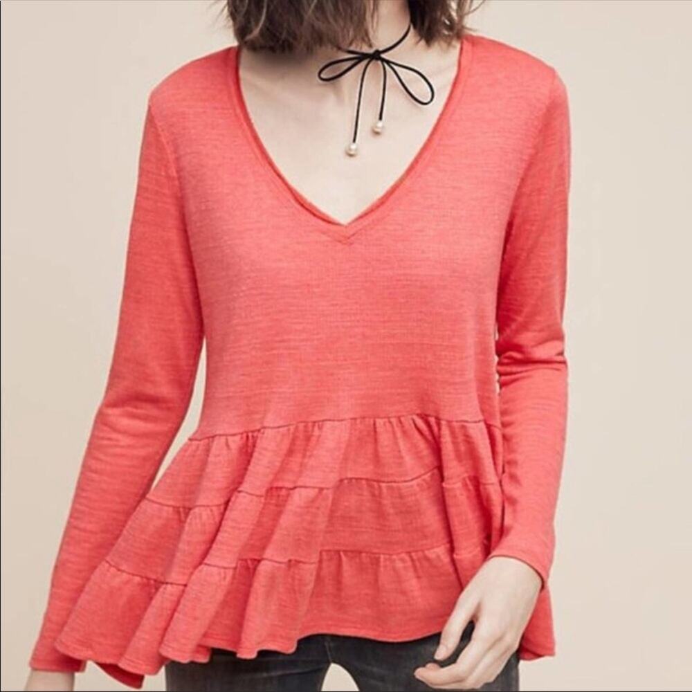 Anthropologie Deletta Thea Pink Peplum Long Sleeve top